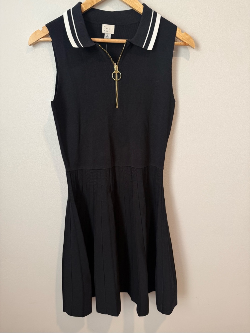 a new day Black Pleated Polo Mini Dress with White Collar Stripes - Picture 2 of 7